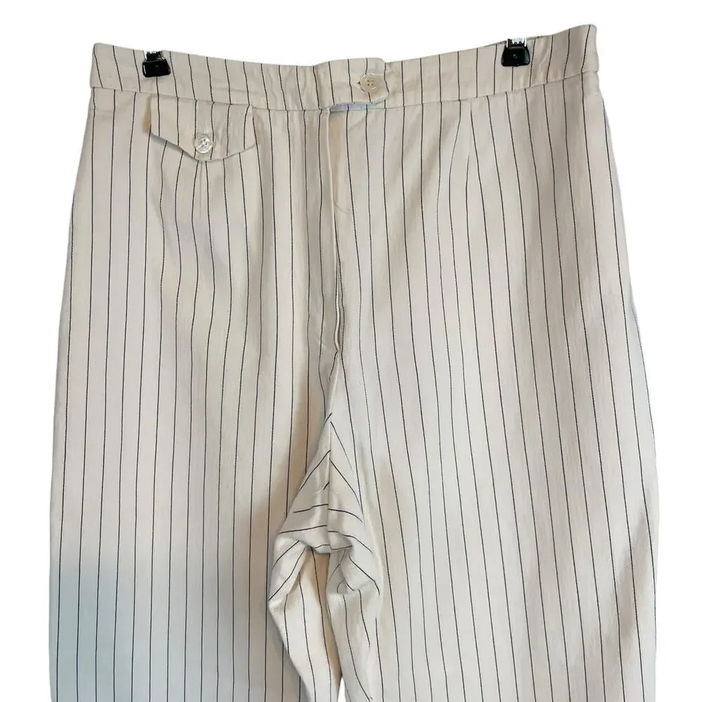 Burberry Navy White Pinstripe High Rise Pants Trousers Luxury Slacks Size 12 - Picture 3 of 7